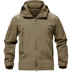 Men's #11-khaki Tactical Soft Shell Winter Jacket with Fleece Lining & Hood